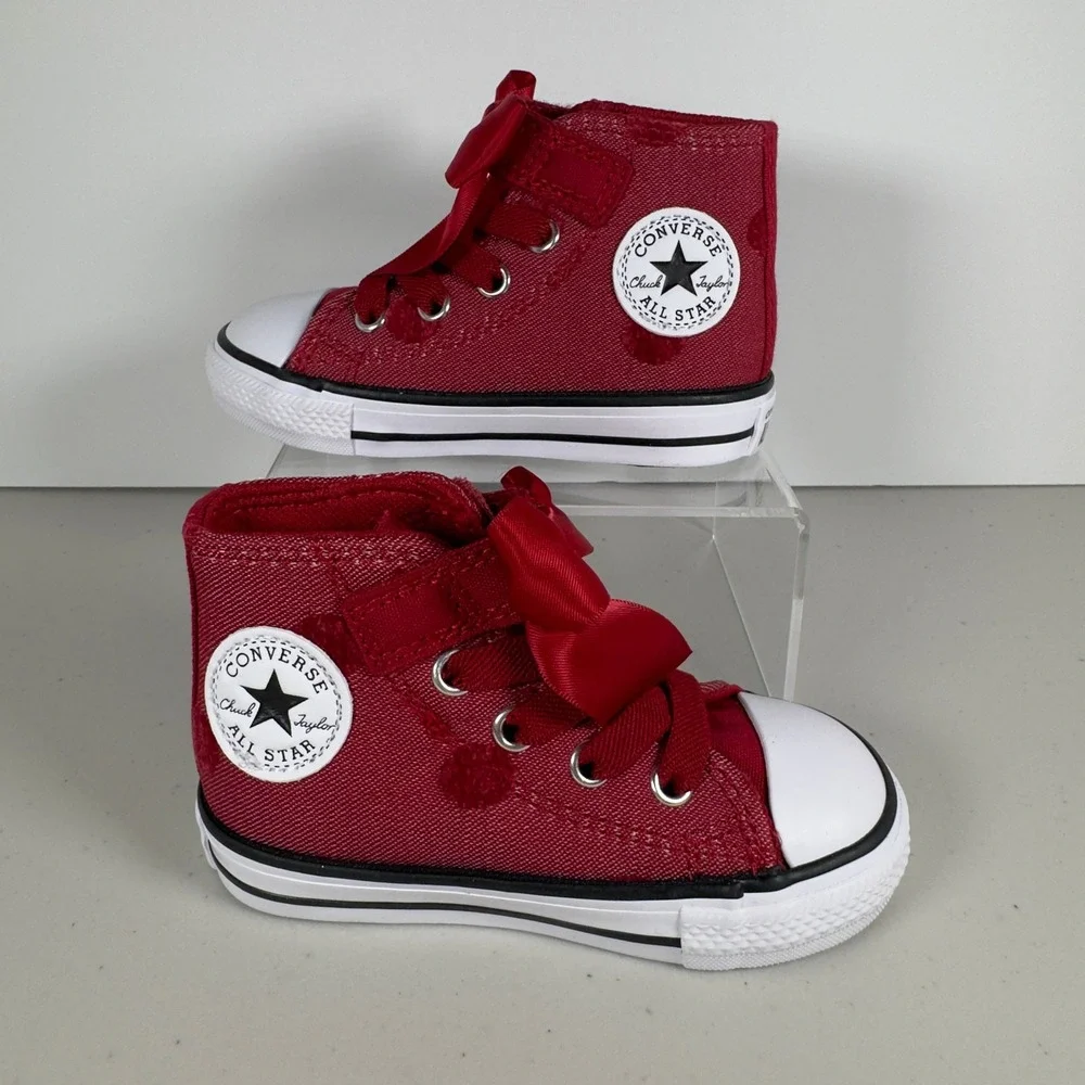 Converse Chuck Taylor All Star Infant 5 Red Polka Dot Ribbon Bow Shoes A15143F